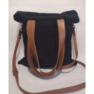 Kiko Tote Shoulder Crossbody Bag  Black Suede & Brown Leather New Multi Use